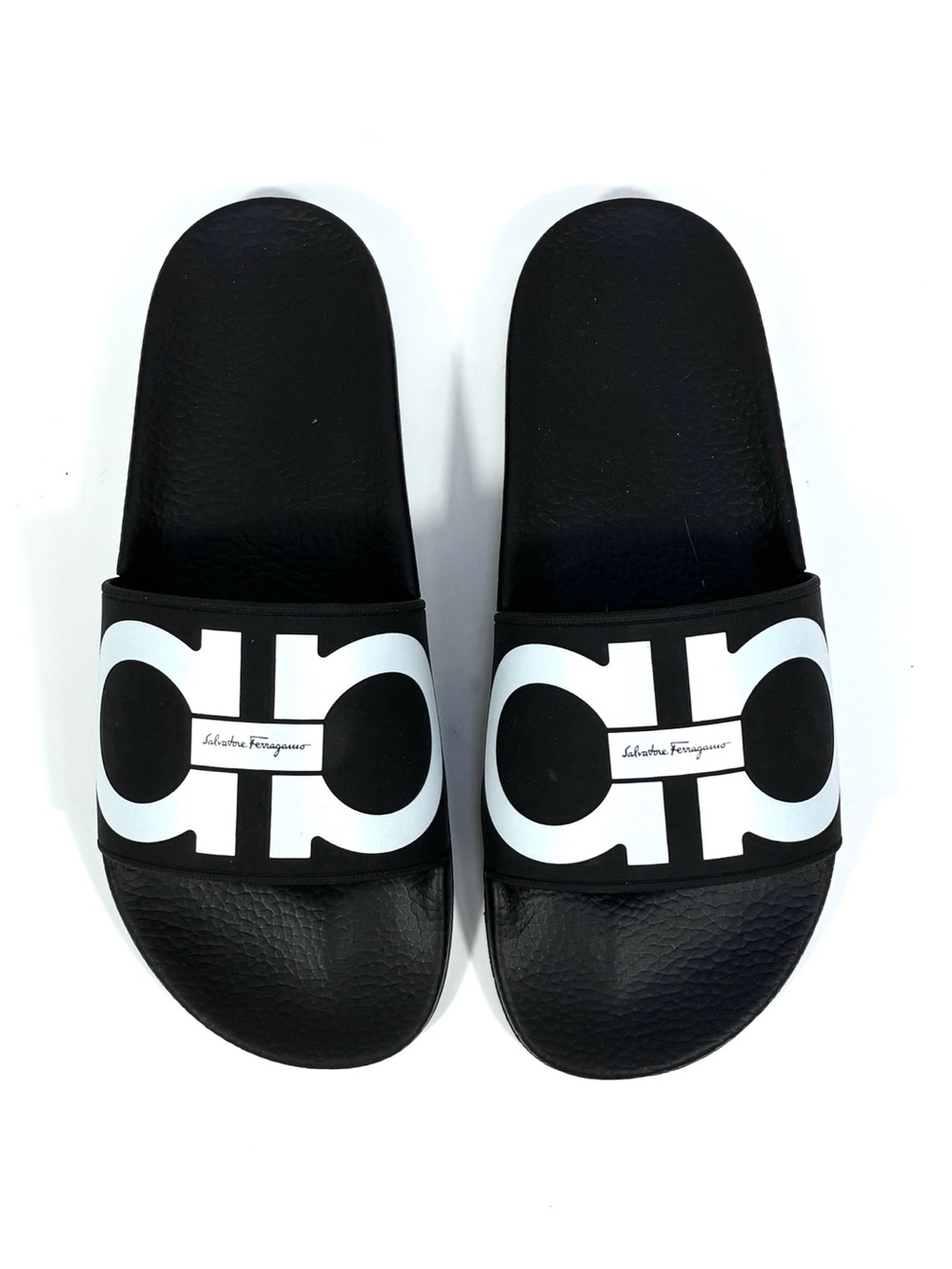 Salvatore Ferragamo Groovy 6 Dual Gancini Sport Pool Slide Sandal Black 7M NWT